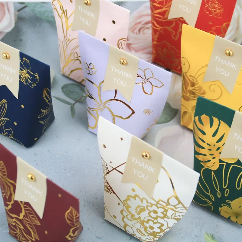 

20 Pcs/Lot Creative New Bronzing Pattern Pocket Candy Box Wedding Holiday Gift Small Packaging Box Multi-Color Optional