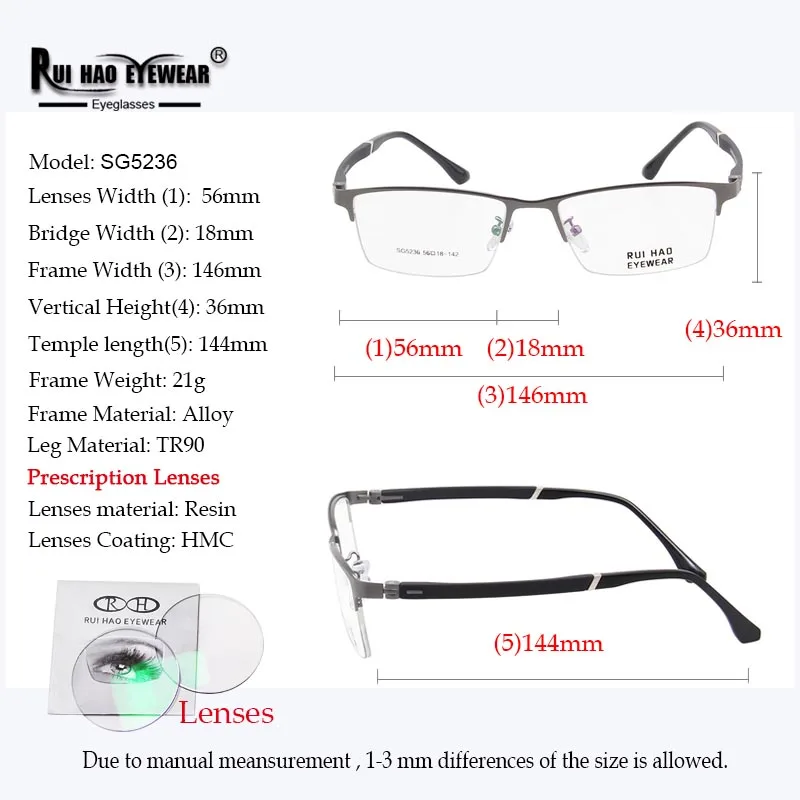 Men Glasses Frame Customize Prescription Lenses Myopia Progressive Eyeglasses Recipe Spectacles 5236