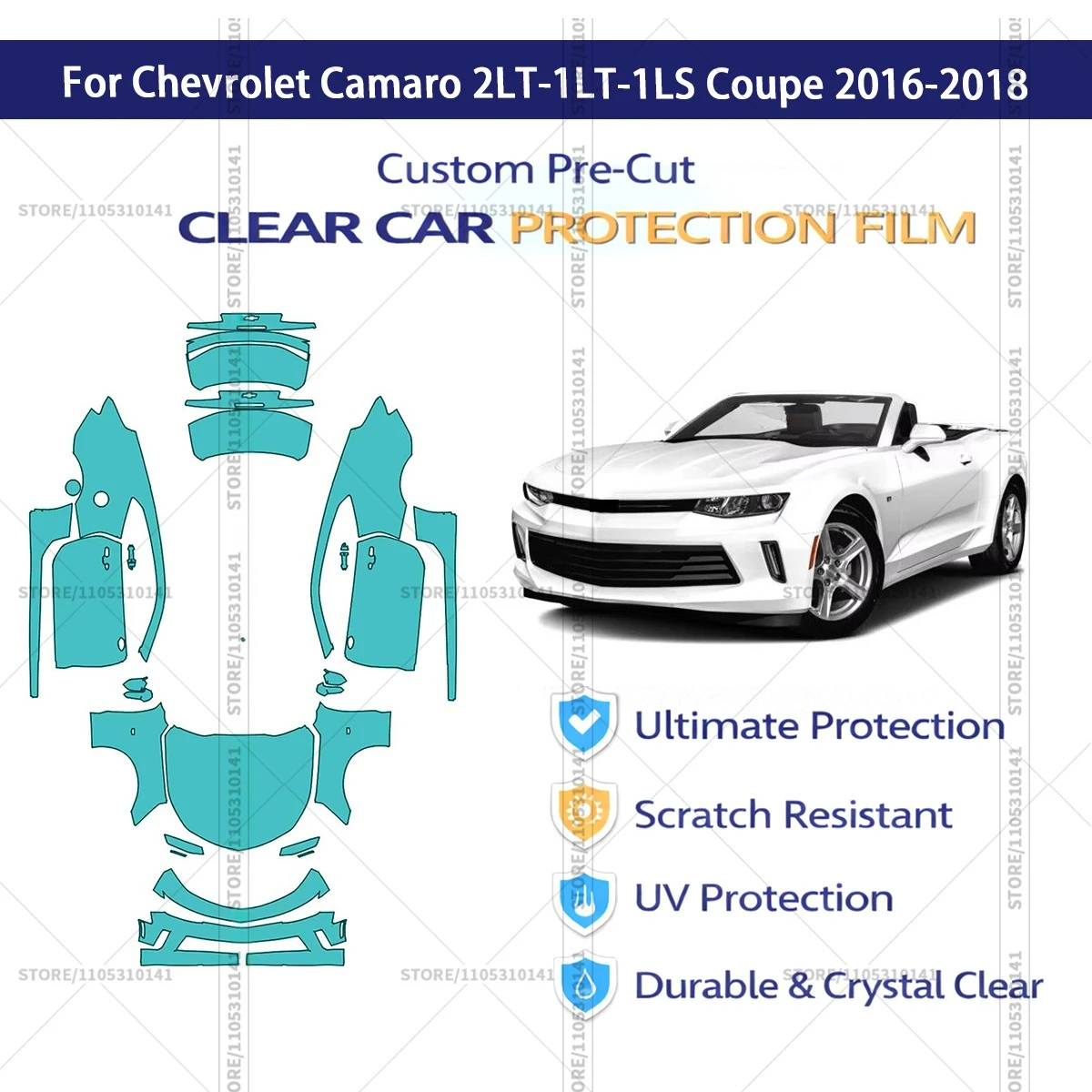 

Предварительно нарезанная прозрачная защитная пленка PPF для автомобилей, автомобильная пленка PPF для Chevrolet Camaro 2LT-1LT-1LS Coupe 2016-2018