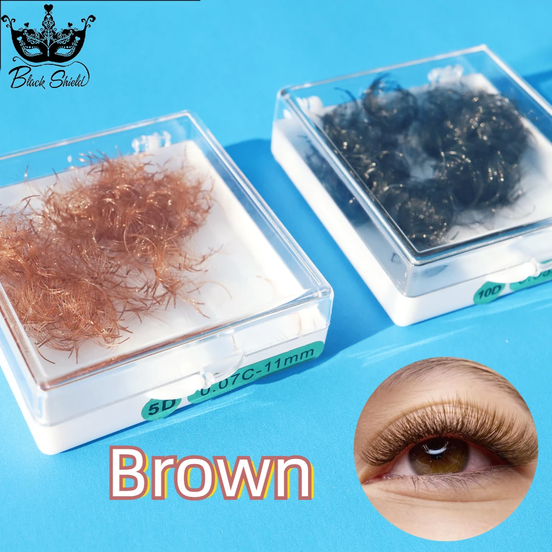 

Black Shield 500 Fans 5D Brown Colored Premade Loose Fans 8-15 MM Thin Pointy Base Lash Extensions Russian Volume Lashes