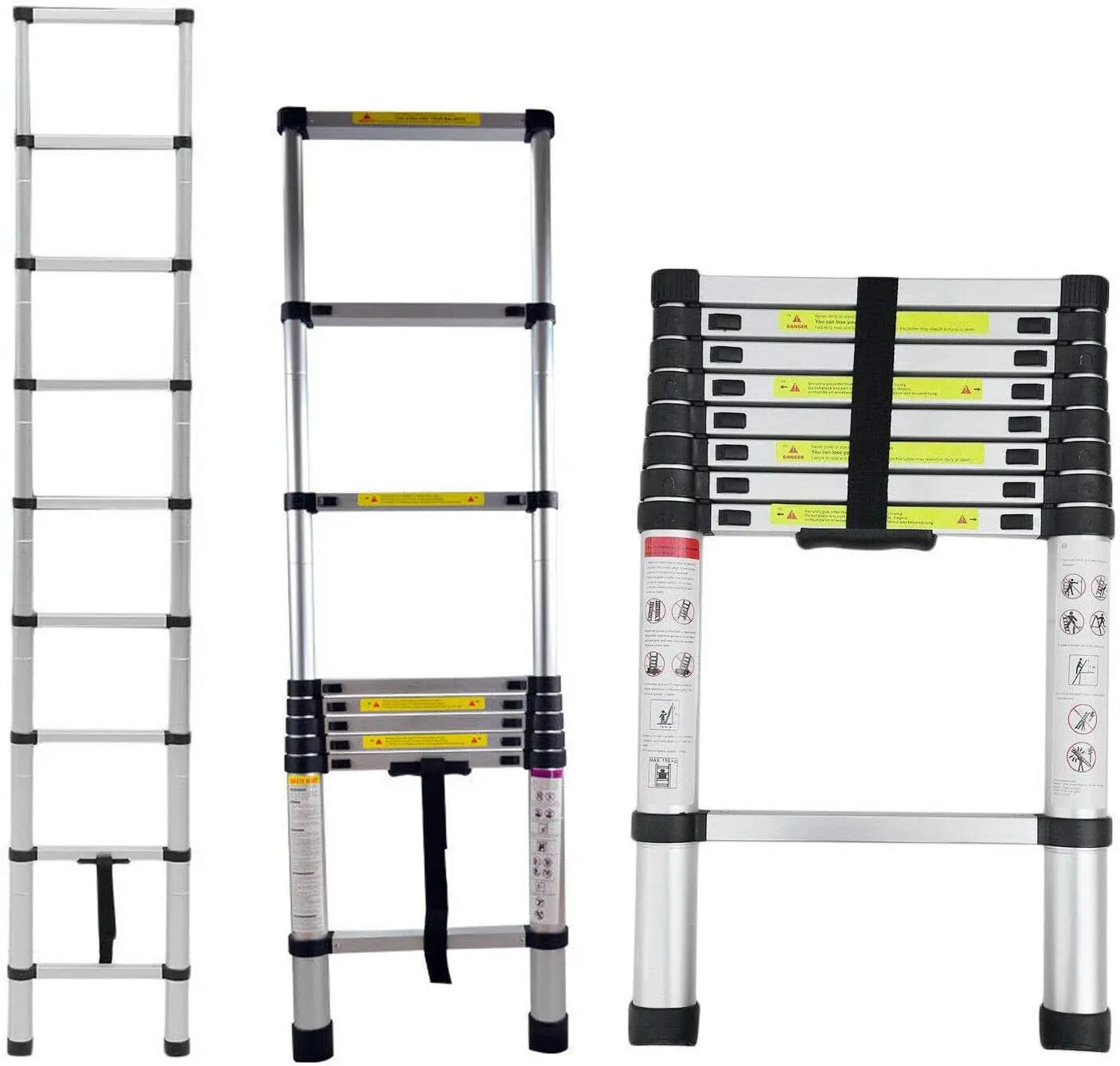 Escalera telescópica de aluminio - Escalera plegable portátil multiusos de alta resistencia con patas antideslizantes 2.6M/8.5FT