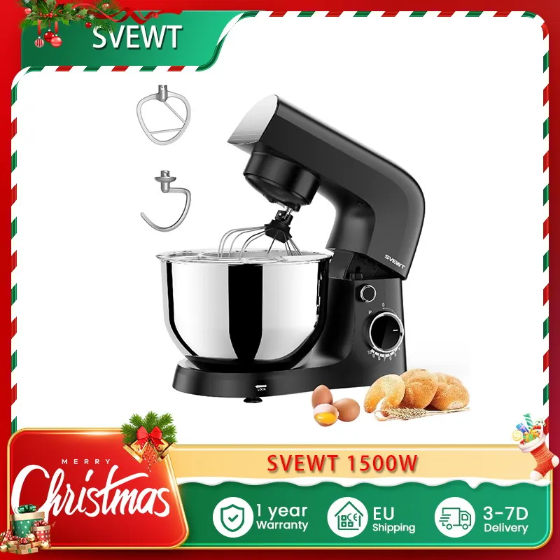 SVEWT SM-1540 1500W Food Mixer, with 5.5QT Stainless Steel Bowl, Dough Hook, Beater and Whisk, 10 Speeds for Baking Mixing