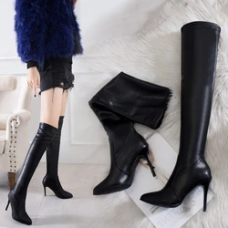 Boots Women High Heel Over Knee Boots Winter New Style Pointed Head Personality Fine Heel Side Zipper Women's Boots Large Size