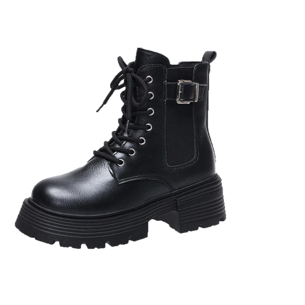 

Новинка 2025, осенне-зимние ботинки на платформе, женские модные ботильоны на молнии со шнуровкой, женские кожаные ботинки в стиле панк на толстом каблуке