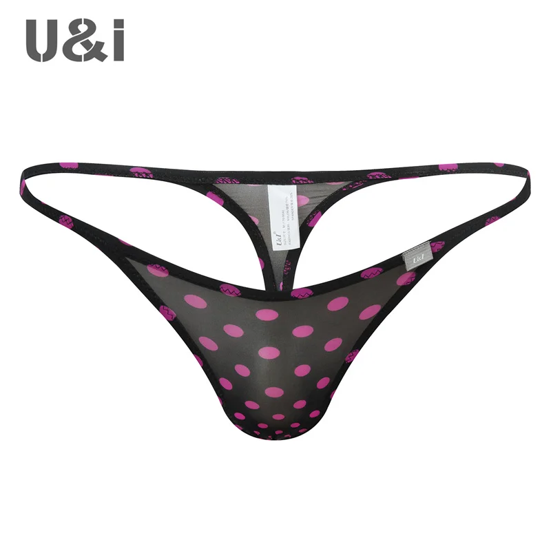 U&I men\'s sexy thong one-piece upward micro-bag ultra-thin nylon trendy brand fashion pattern T underwear