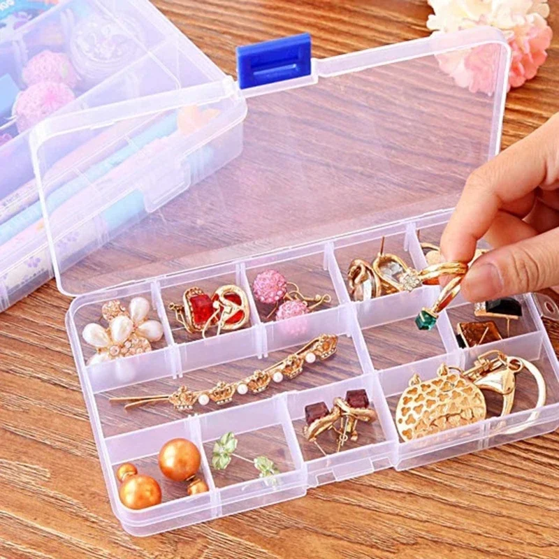 10/15/24 Grids Plastic Clear Organizer with Cover Box for Jewelry Earrings Screw Nails Parts Portable Transparent Storage Box