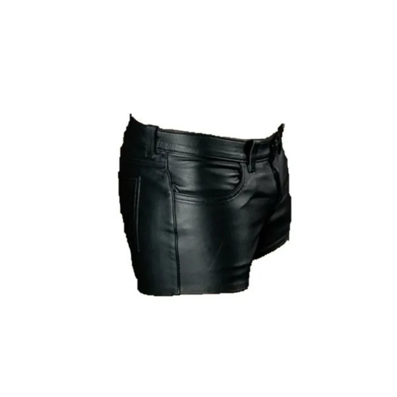 Mens Summer Sex Black Leather Shorts Mens Casual Skinny Motorcycle Riding PU Leather Shorts Street Boxer club Punk Short Pants