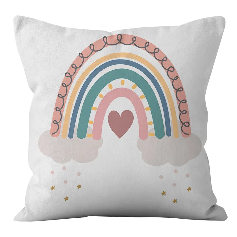 Funda de cojín con estampado de rainbow para decoración de habitación de niños, funda de almohada de poliéster, colorida