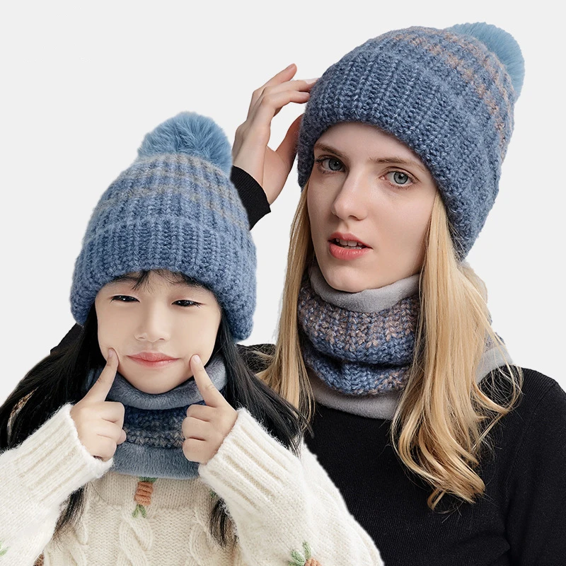 New Children Ski Hats Women's Knitted Wool Caps Outdoor Sports Riding Snowboard Caps Kids Hat Windproof Warm Parent-Child Caps