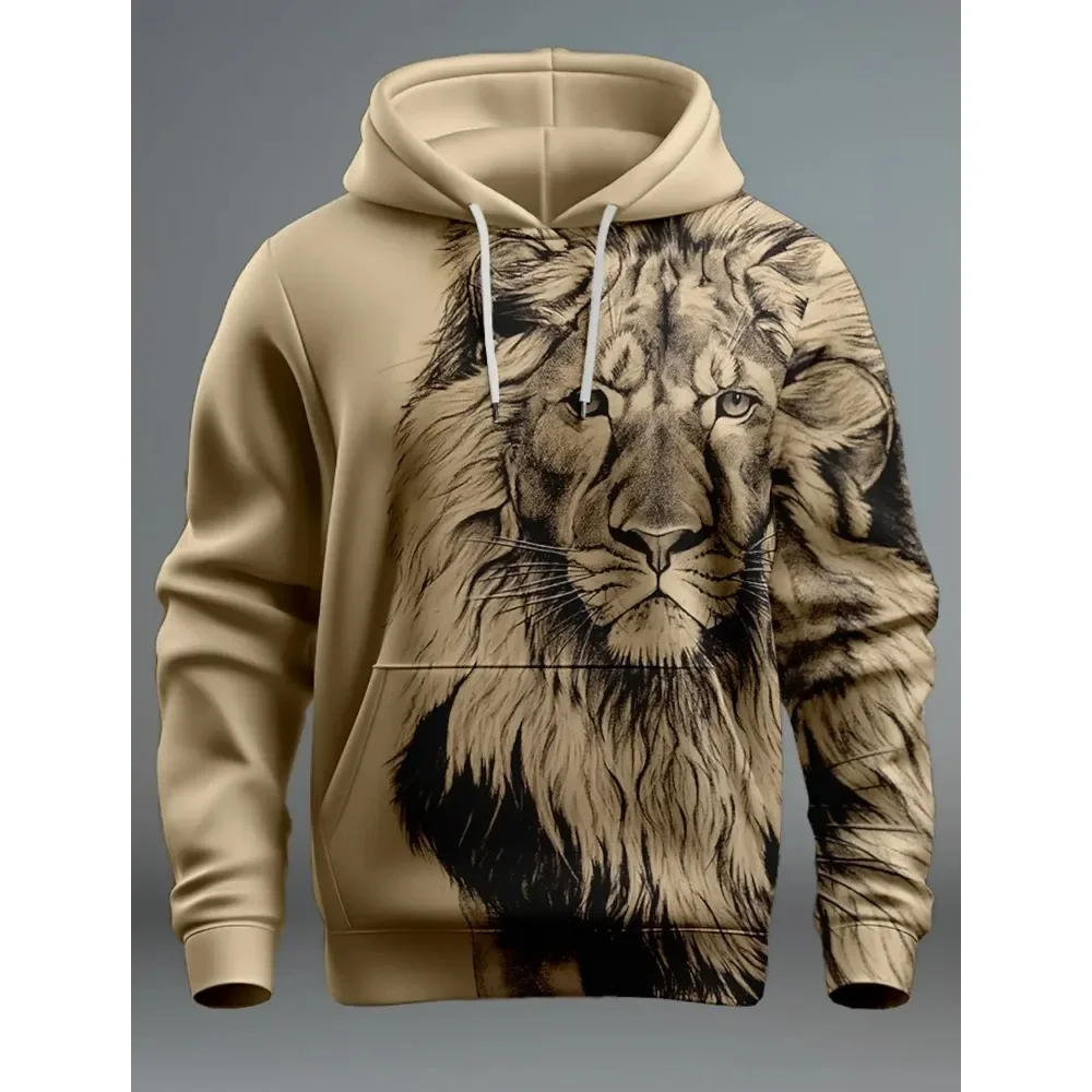 

Men's Fashion 3D Print Hoodie Lion Graphic Streetwear Hoodies Long Sleeve Hooded Print Front Pocket Spring Hoodie Sweatshirt