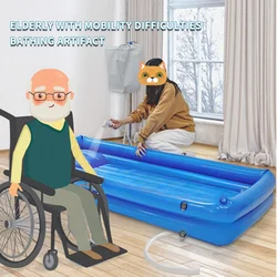 Bedside Medical Bathtub Inflatable Bed Tub with Soft Air Pillow Shower Assistive Bedridden Patients Bath Basin Kit PVC Wash Set