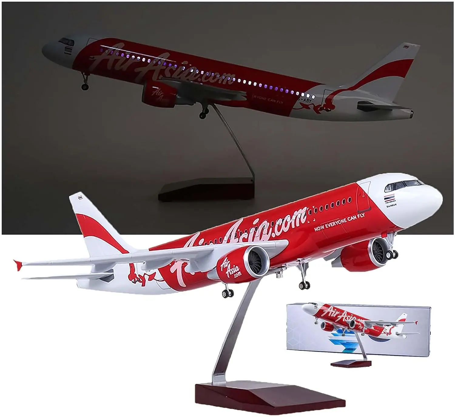 

47cm Model Planes Air Asia Airlines A320 Neo Scale Aircraft With Lighting And Wheels Resin Collected Gift Souvenir Plane Toy