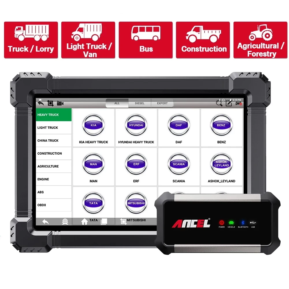 AN-CEL X7 HD Auto Code Reader OBD2 Heavy Duty Truck Diagnostic Tool Full System Active Test 12V 24V Oil DPF Regen ECU Reset