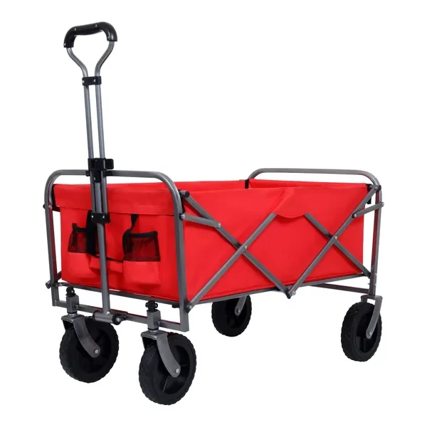 

Foldable Wagon Cart with Wheels & Drink Holders for Shopping, Garden, Camping, Groceries