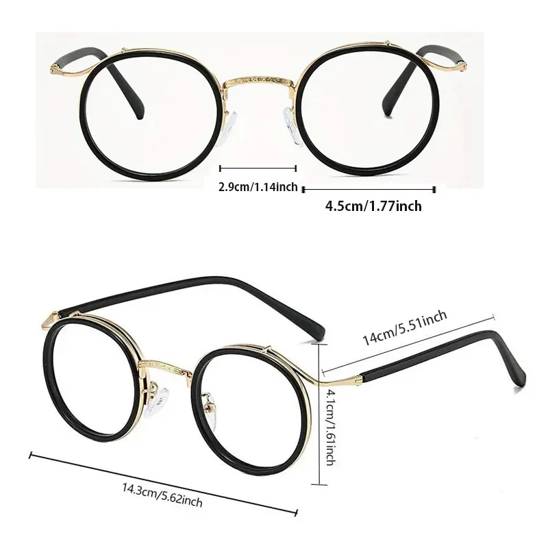 High Quality Retro Round Glasses Fashion Exquisite Anti-blue Light Flat Glasses UV protection Durable Eyeglasses Blackgold Color