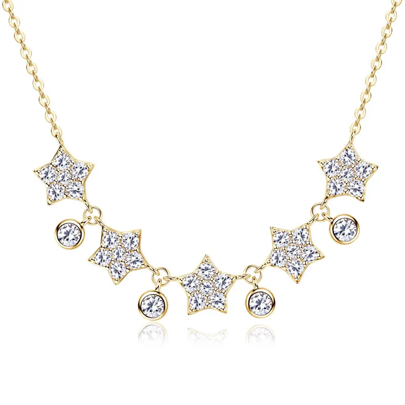 D1.53CT Moissanite Diamond Star Necklace for Girls 925 Sterling Silver 14k Gold Plated Fine Jewelry Christmas 2025 New Year Gift