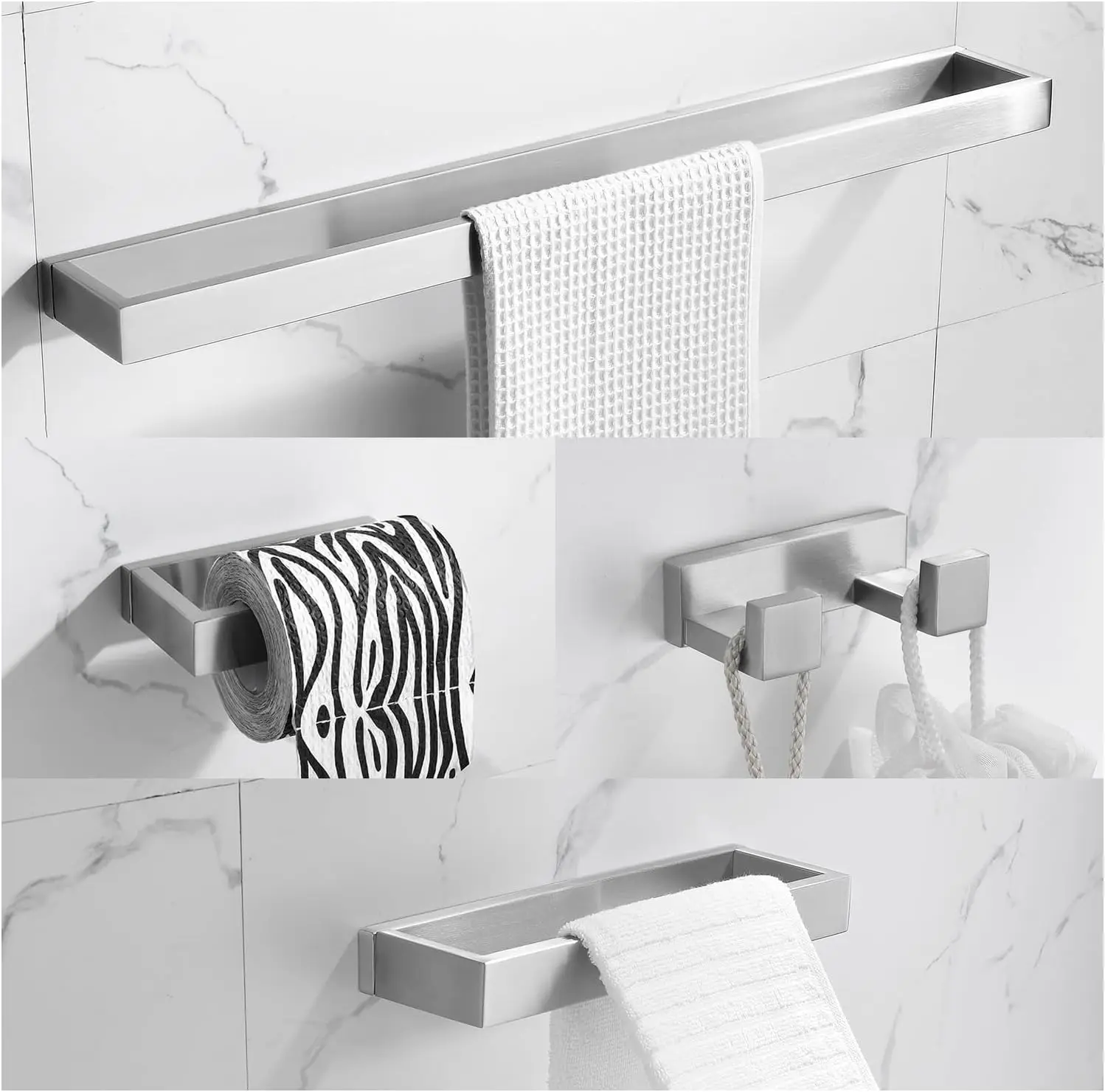 

Brushed Nickel Bathroom Towel Rack Set, 4-Piece Wall Mounted SUS304 Stainless Steel Accessories