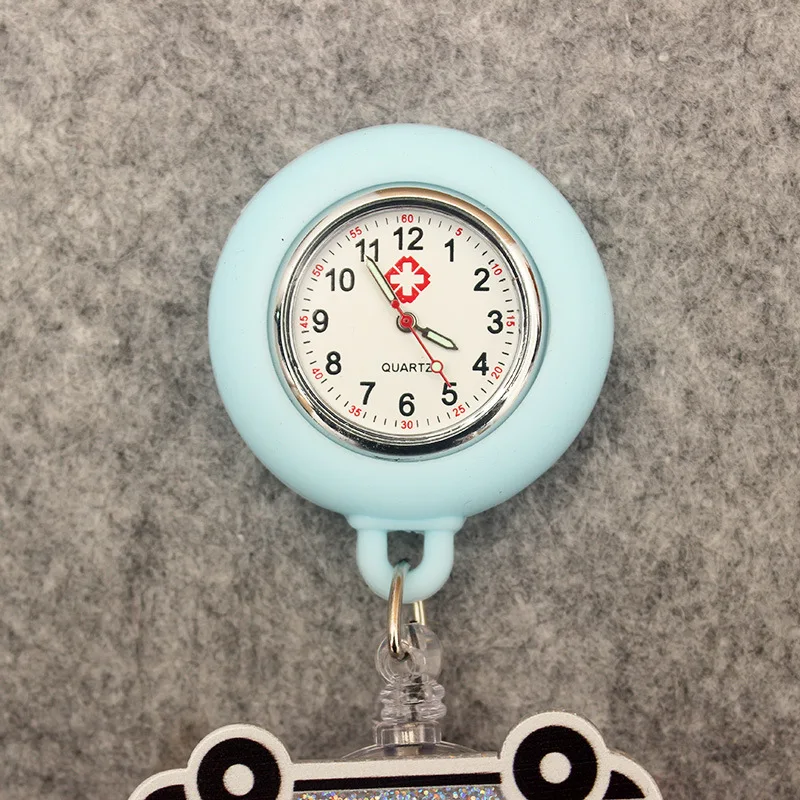 Acrylic Quicksand Stars Retractable Badge Holder with FOB Pocket Watch for Nurses Doctors Clip-on Hanging Lapel Nurse Badge Reel