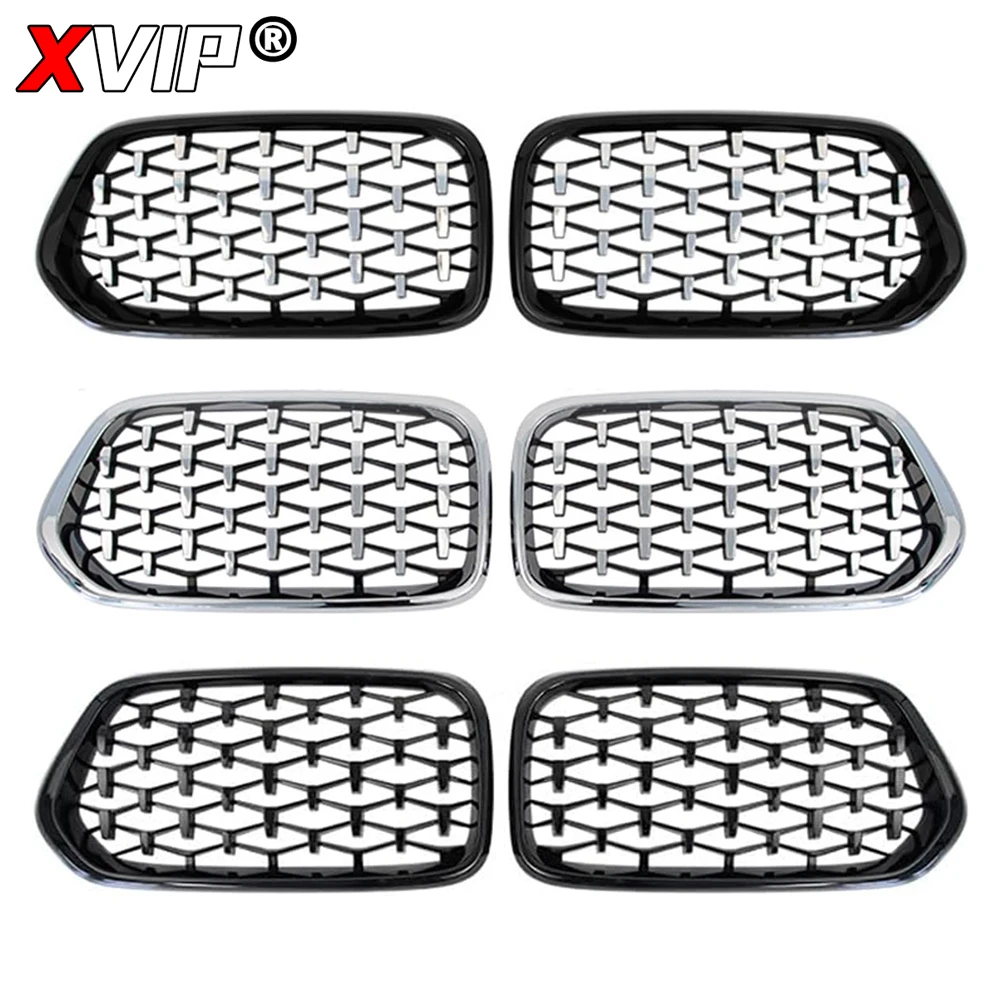 XVIP Chrome Silver Diamonds Style Upper Grilles For BMW X2 F39 2018-2021 Glossy Black Dual Slats Front Bumper Grills Accessories