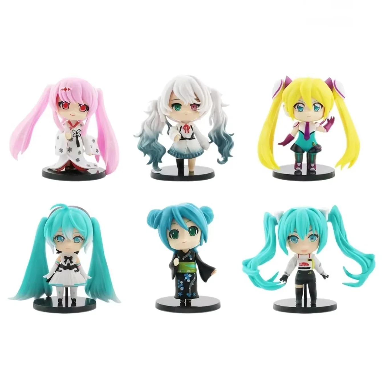 1/6-teiliges Hatsune Miku-Minifiguren-Set – 6 verschiedene Designs, fertige PVC-Modelle, Sammlerstücke für Schreibtisch und Regal