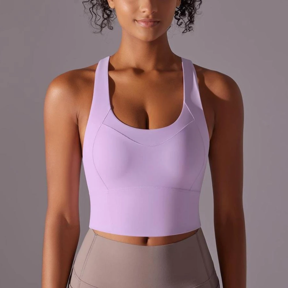 

MIML Women's Nude Feel Solid Color Seamless One-Piece Cup Vest Crossback Yoga Sports Bra Running Fitness Gym Underwear 2025