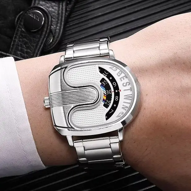 Gold top brand luxury men's quartz watch with unique design and personality, stainless steel trend, cool personality, niche high