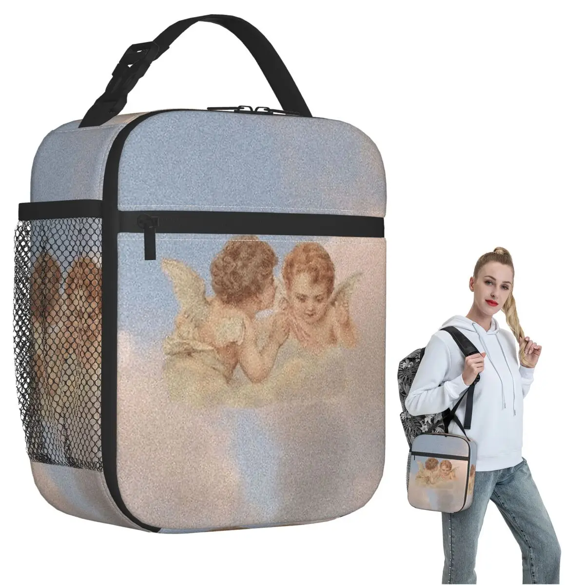 Renaissance Cloud Angels Insulated Lunch Bag for Women Kids Portable Food Boxes Thermal Lunch Box Tote