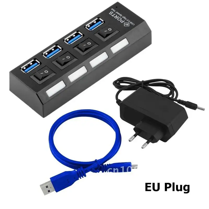 USB HUB 3.0 4 7 Port Usb Multi Splitter With Power Switch Supply Adapter For Macbook Pc Computer Laptops Notebook Accessories