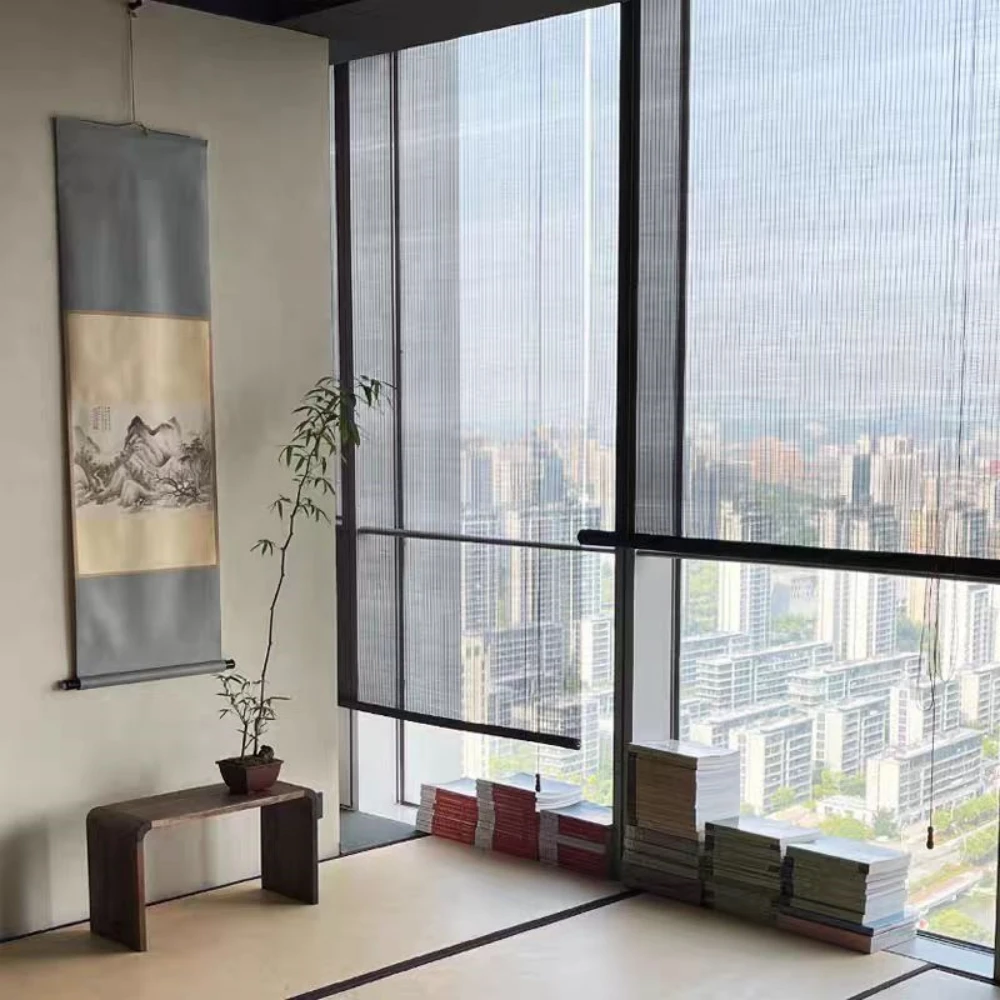 Садовые бамбуковые шторы Aqumotic, натуральные занавески с подъемником, украшение на роликах для балкона, чайной комнаты, затенение, деревянные ручные жалюзи
