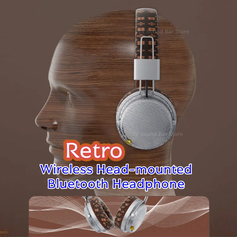 HIFI Stereo Earphones Button Switch Retro Wireless Head-mounted BlueTooth Headphone Foldable Leather Headband TF Card FM Headset