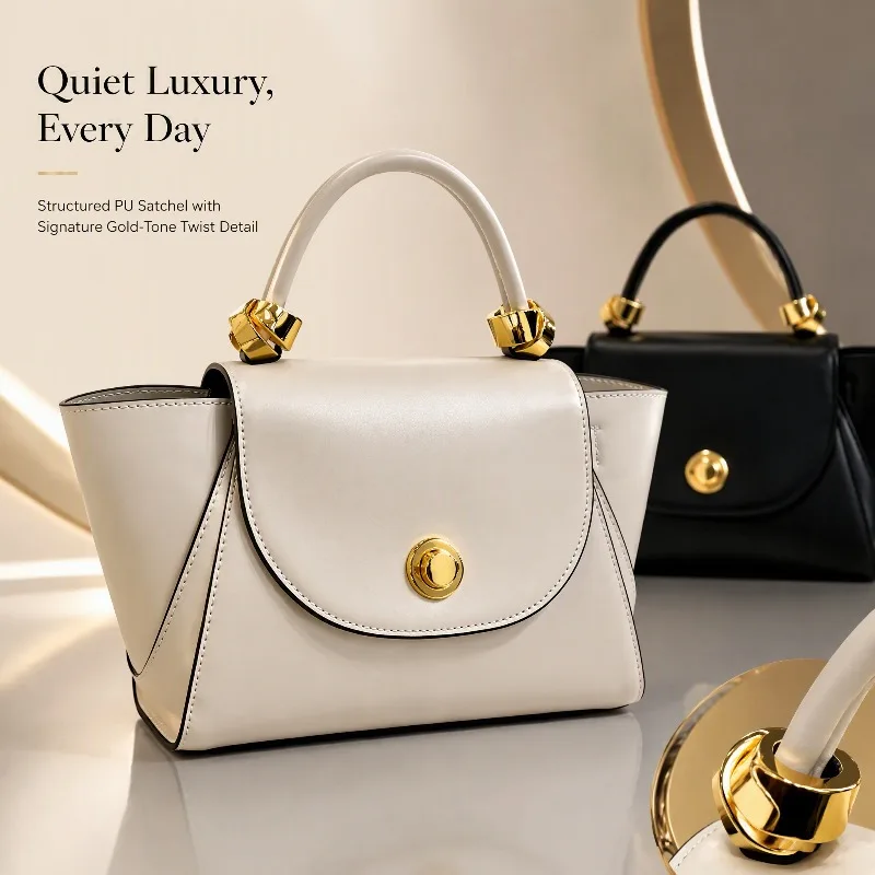 Women Wing Shape Handbag Top Handle Turn Lock Flap Detachable Strap Crossbody Bag Elegant Luxury Ladies Shoulder Purse