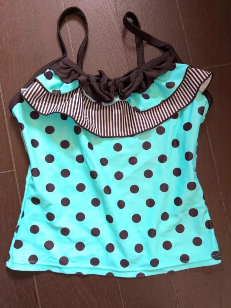 Women's Y2K Summer Sweet Cute Retro Printed Tank Top And Bow Striped Mini Skirt Set High Street Fashion Casual Outfit