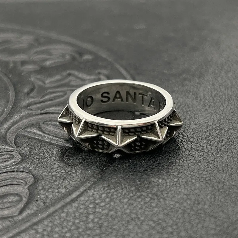

S925 sterling silver retro rivet star ring men's medieval five-pointed star domineering index finger niche high sense