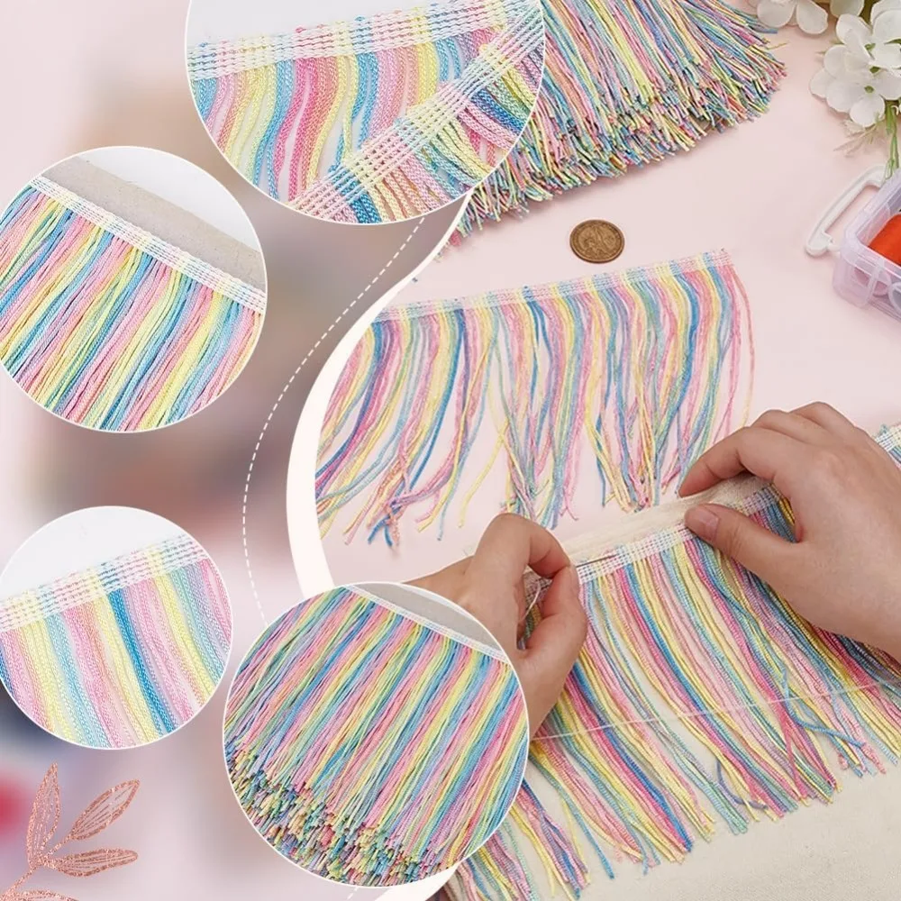 11 Yards Rainbow Tassel Fringe Trim 6inch Colorful Polyester Tassel Lace Trim Chainette Fringe Trim Tassel Sewing Trim for DIY