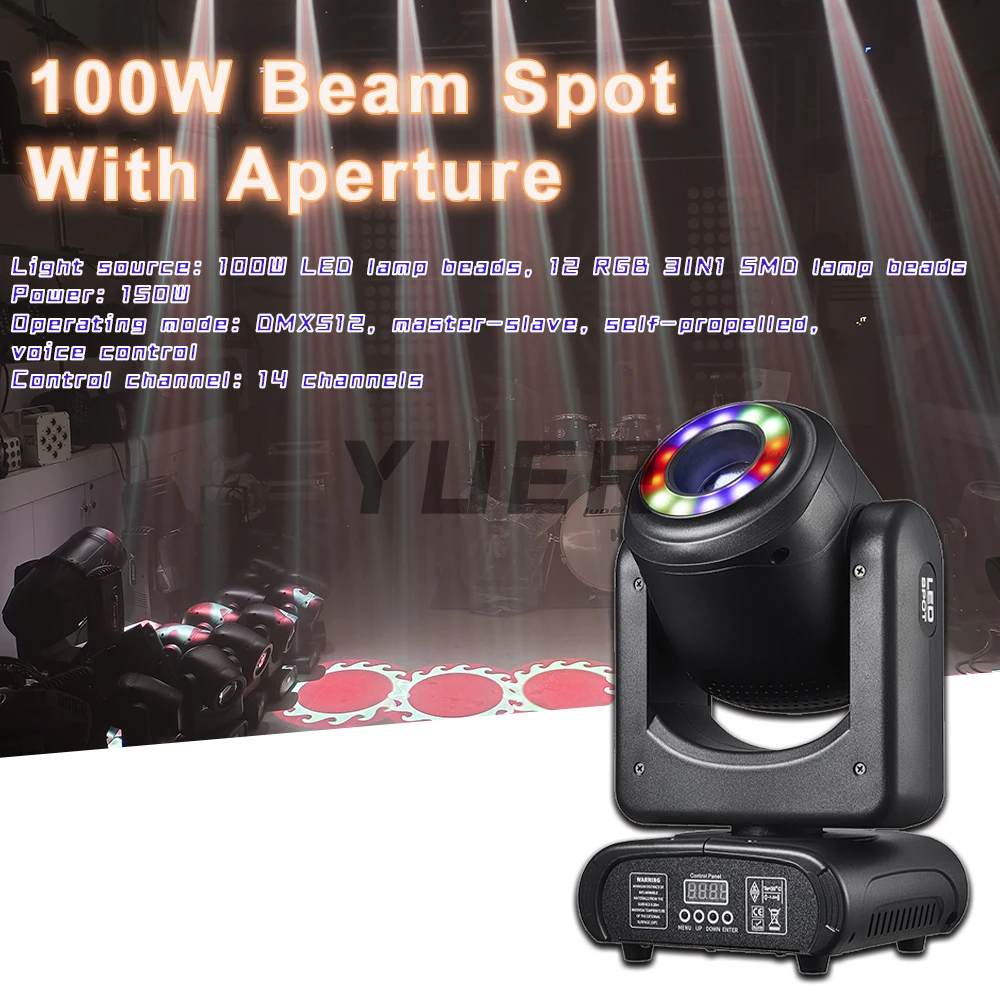 YUER 100W LED Beam Spot Moving Head Light With Aperture Prism Effect DMX512 For DJ Disco Party Christmas Lighting Stage Effect