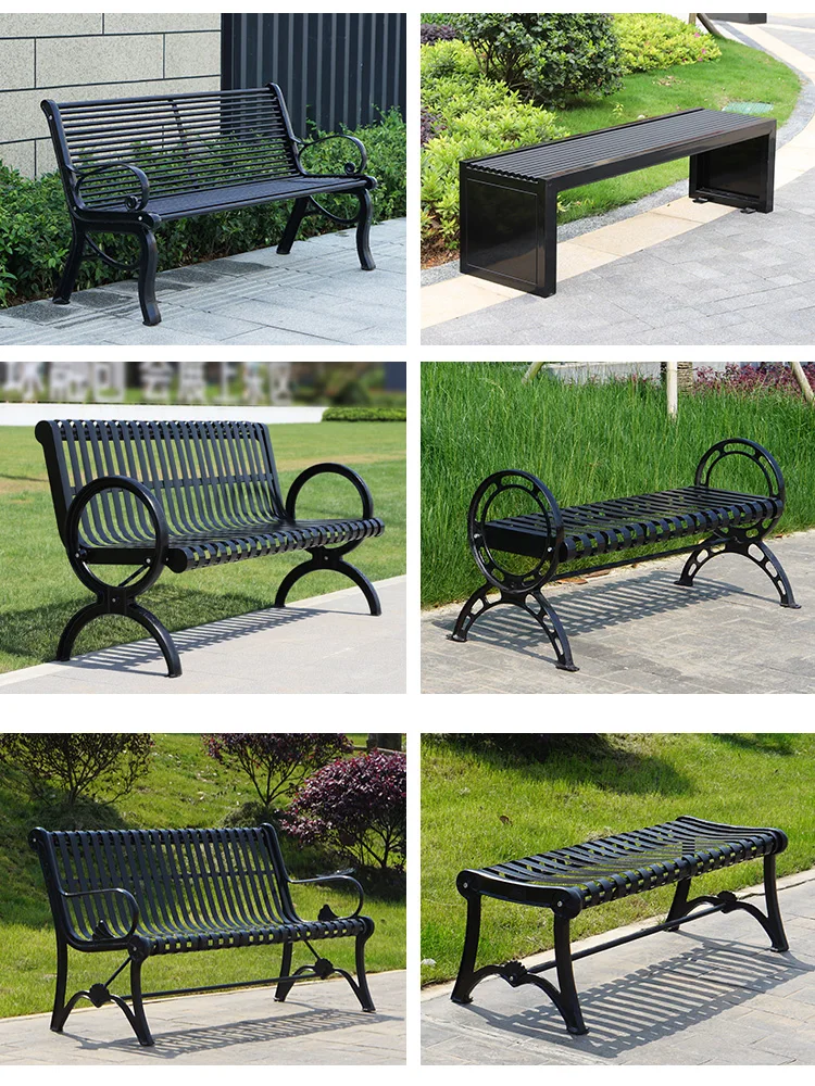 Outdoor bench, iron art bench, leisure chair, backrest, double metal