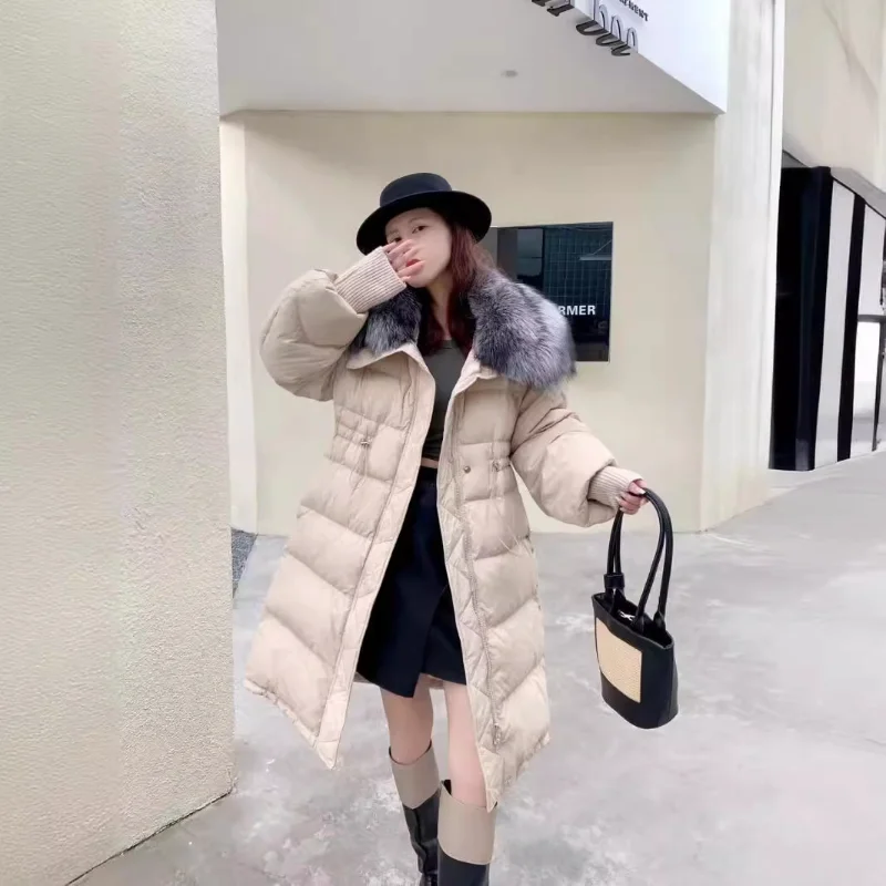 Windproof Down Jacket for Women, Big Fur Collar, High-end Coats, Warm, Luxury, Female, Winter, New, 2024