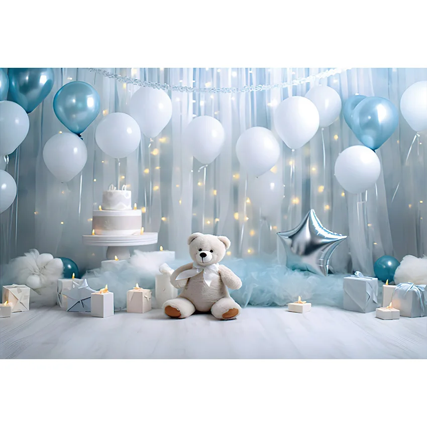 Mehofond Photography Background Light Blue Bear Star Interior Baby Shower Cake Smash Portrait Photo Studio Photocall Props