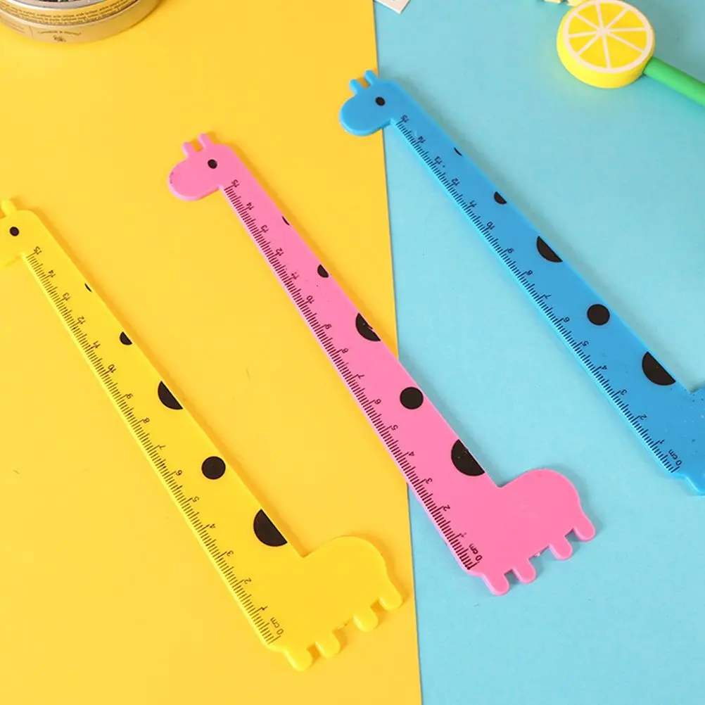 12 Pcs Giraffe Rulers Plastic Centimeters Measuring School Kids Tools Cute Student Multi Function Classroom Accessories Straight