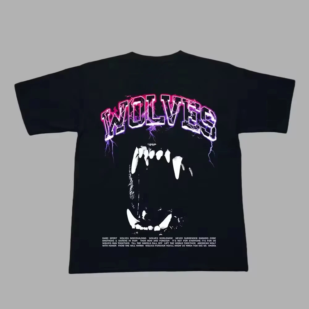 

DARC WOLVES Lightning Wolves Мужская и женская футболка большого размера Darcsport Винтажная уличная футболка в стиле хип-хоп Свободная уличная одежда