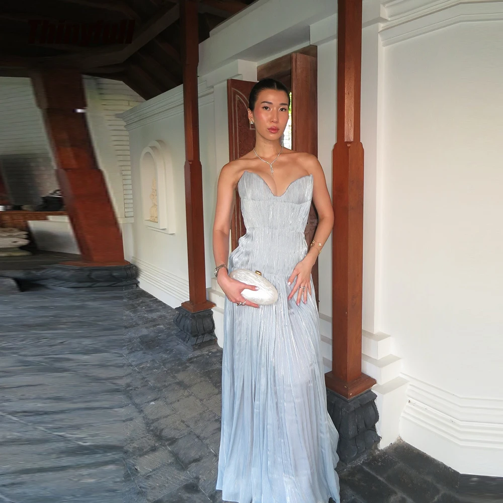 

Thinyfull A-line Arab Shiny Satin Prom Dresses Sweetheart Sleeveless Evening Gown Long Formal Dress robes de soirée Customized