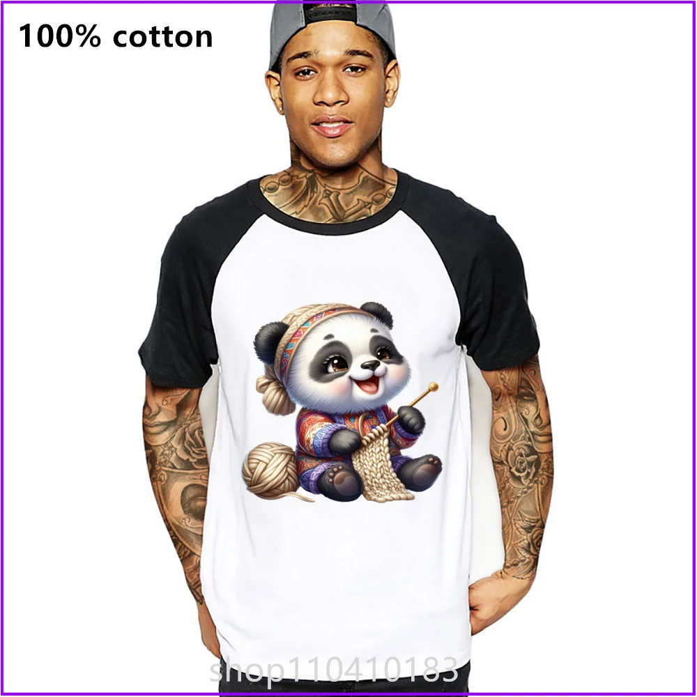 Animals Knitting A Sweater Panda T Shirts For Men'S Women Tshirt T-Shirt Streetwear Gym Plain Wholesale White Fahion Cotton Logo