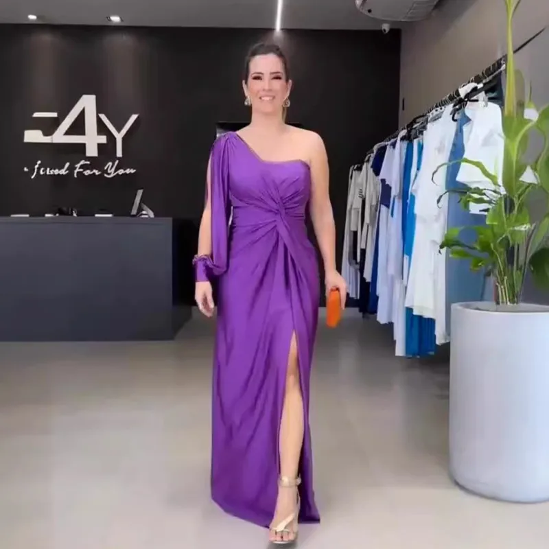 Nowa Sukienka Damska na Imprezę, Seksowna, na Jedno Ramię, Satynowa, z Wysokim Rozcięciem, Koktajlowa, Asymetryczna, Krótka, Wyszczuplająca, Podkreślająca Biodra, Wiązana na Szyi, Elegancka Odzież Uliczna