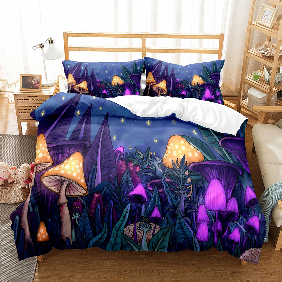 Psychedelic Mushrooms Duvet Cover Set  Polyester Comforter Cover King Queen Size For Kid Boy Girl Bedding Set With Pillowcase