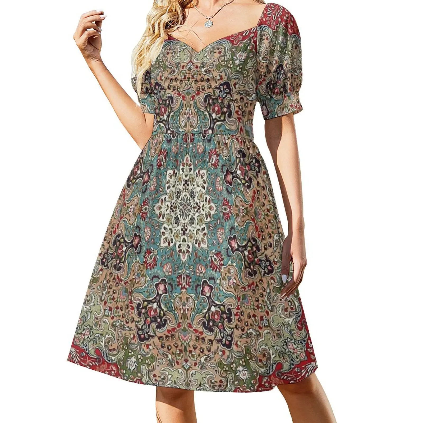 Vintage Antique Persian Carpet Print Short Sleeved Dress women's clothing trend 2025 dresses ladies 2025 summer Dress