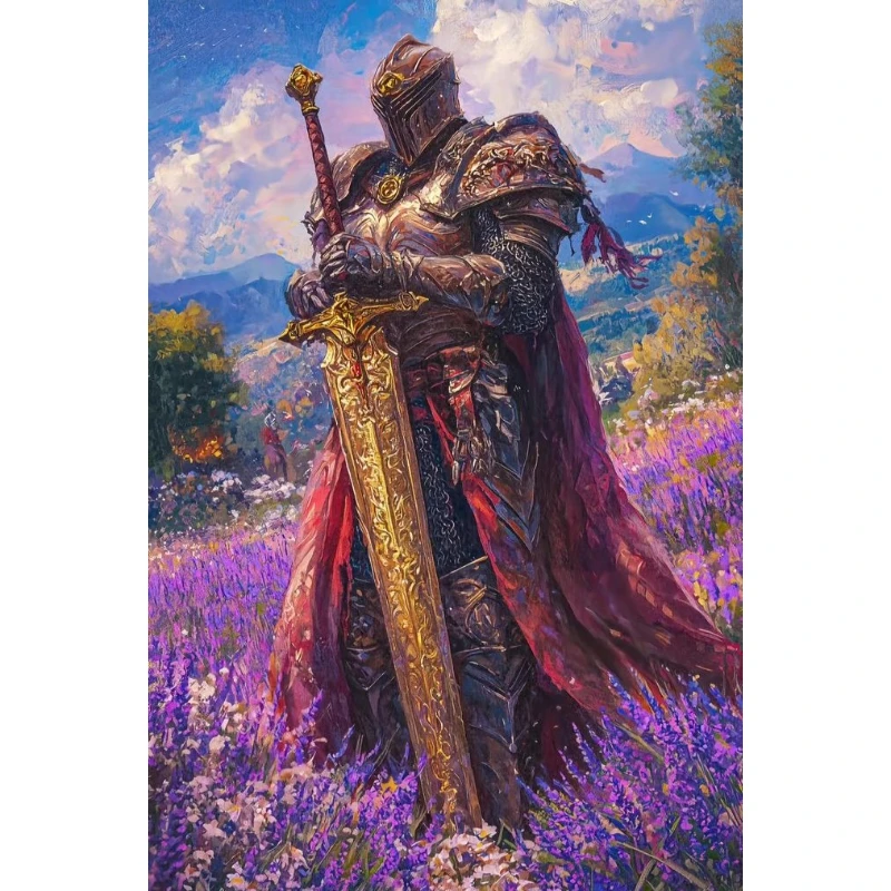 DIY 5D Diamond Painting, Medieval Knight In Lavender Field Art, Hobby Craft for Home Wall Decor, Ideal Gift for Art Lovers