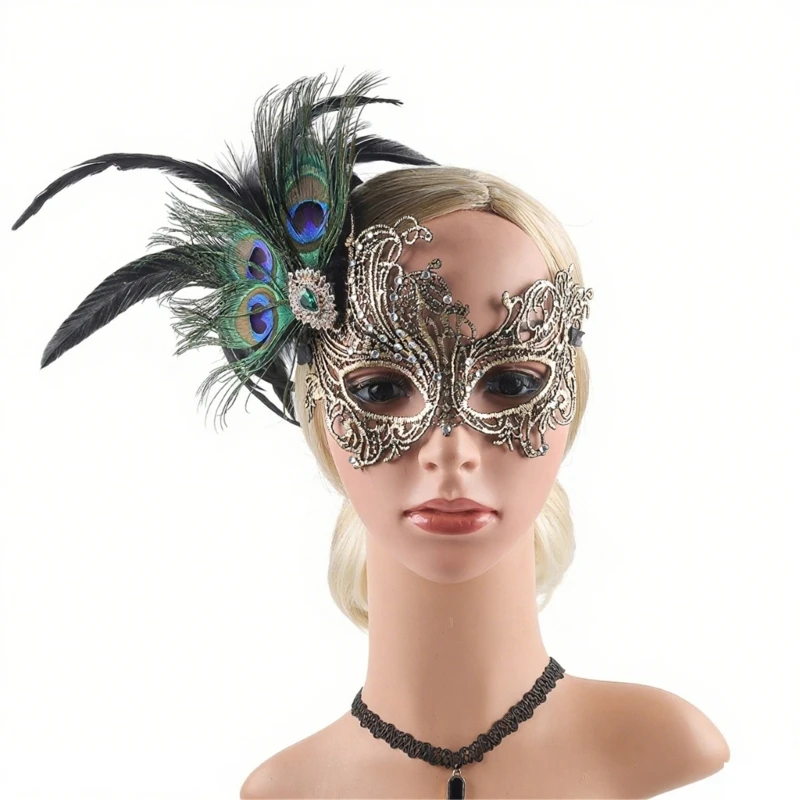 Masquerades Mask for Womens Feather Rhinestones Venetians Mask Party Evening Prom Ball Mask Halloween Cosplay Costumes