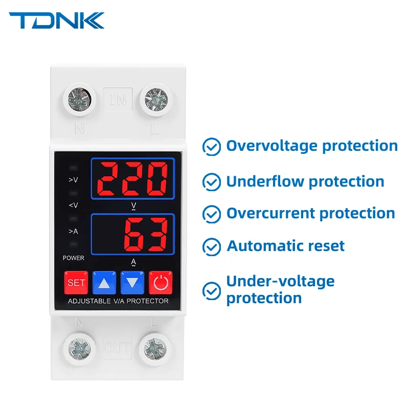 Digital Display Current Protector Over Voltage Under Voltage Protective Device 40A 63A Din Rail 220V