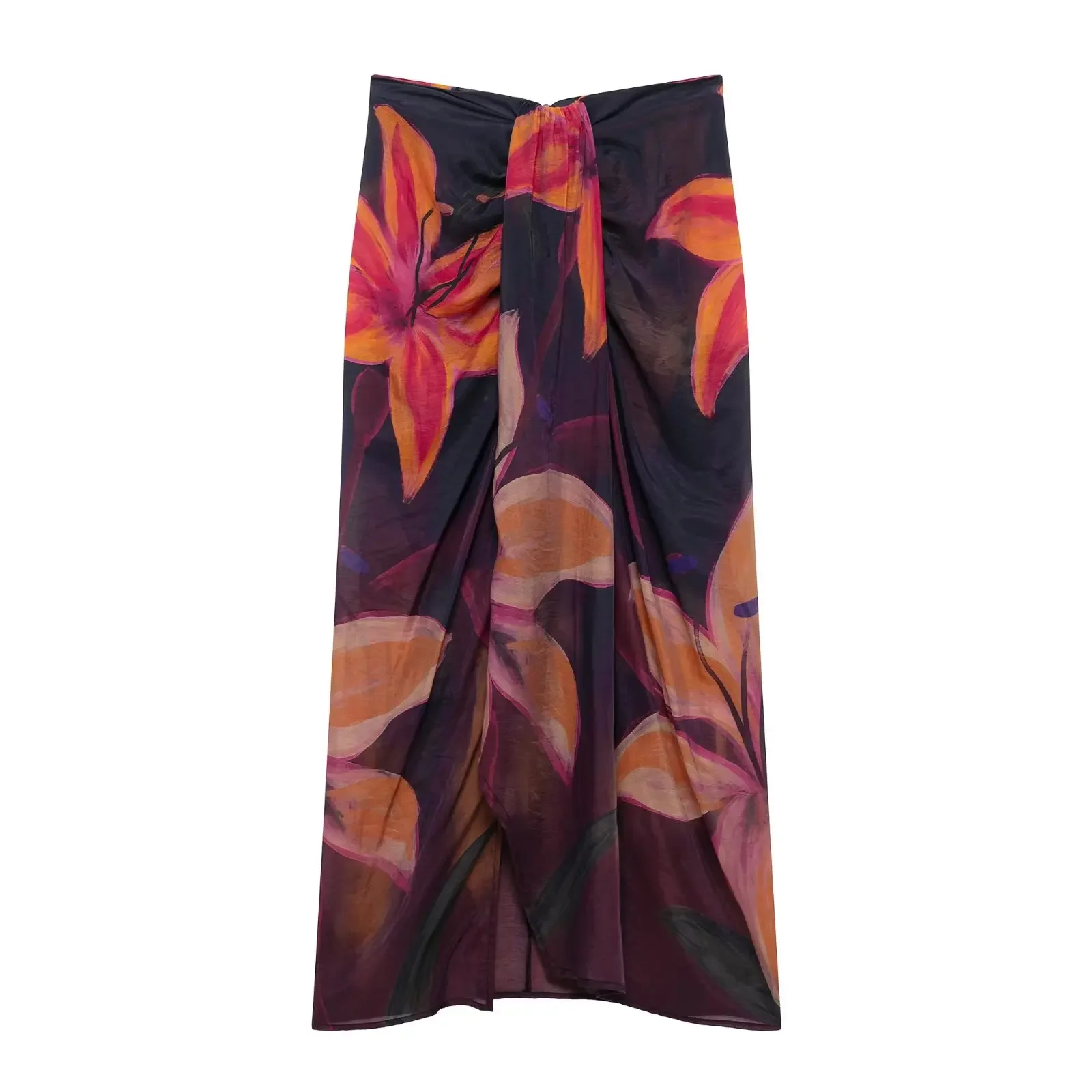 

Elegant Women Bohemian Style Floral Print Front Knotted Slim Wrapped Skirt Mujer Female Summer Zipper Skirts