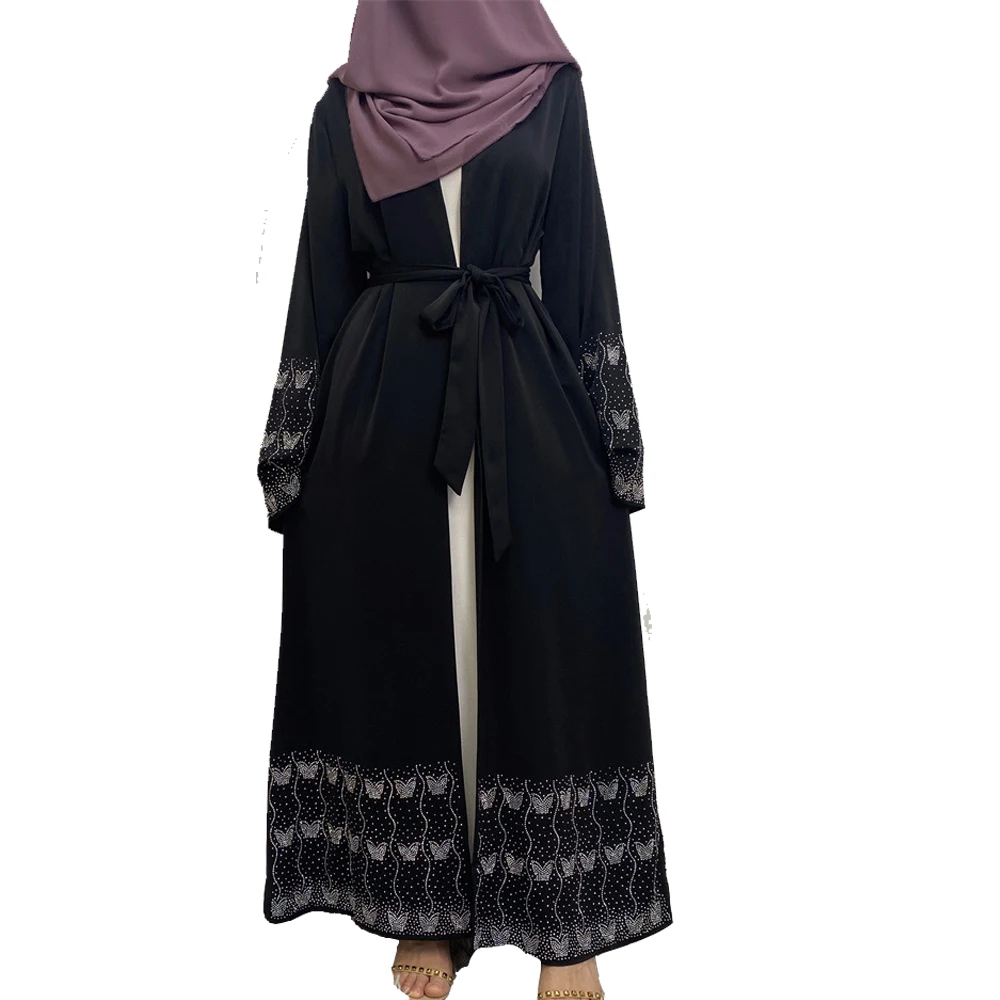 

Muslim Women Black Maxi Dress Diamonds Open Kimono Abayas Dubai Kaftan Kebaya Ramadan Eid Islam Clothing Morocco Caftan Vestidos
